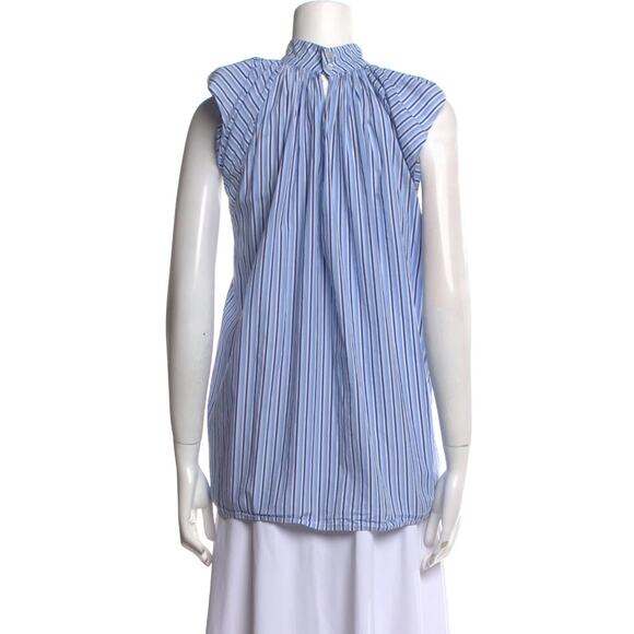 Victoria Beckham Striped Mock Neck Blouse size 4 summer ruffle sleeve - Picture 3 of 10